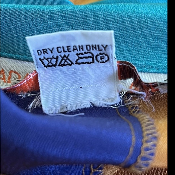 Vtg 80s Top 100% Silk Color Block Blouse Gold Buttons Shoulder Pads Size L - Picture 5 of 10